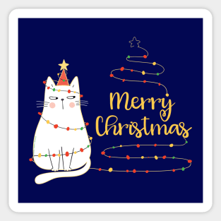 Cat Lovers Cute Holiday Cat Tree "Merry Christmas" Sticker